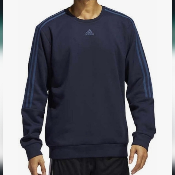 Adidas Men's Long Sleeve 3 Stripe Fleece Crew Sweatshirt Pullover nwt - Picture 1 of 8